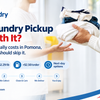 Casa Laundry pickup service in Pomona with folded clothes, pricing details, pickup steps, and mycasalaundry.com branding.